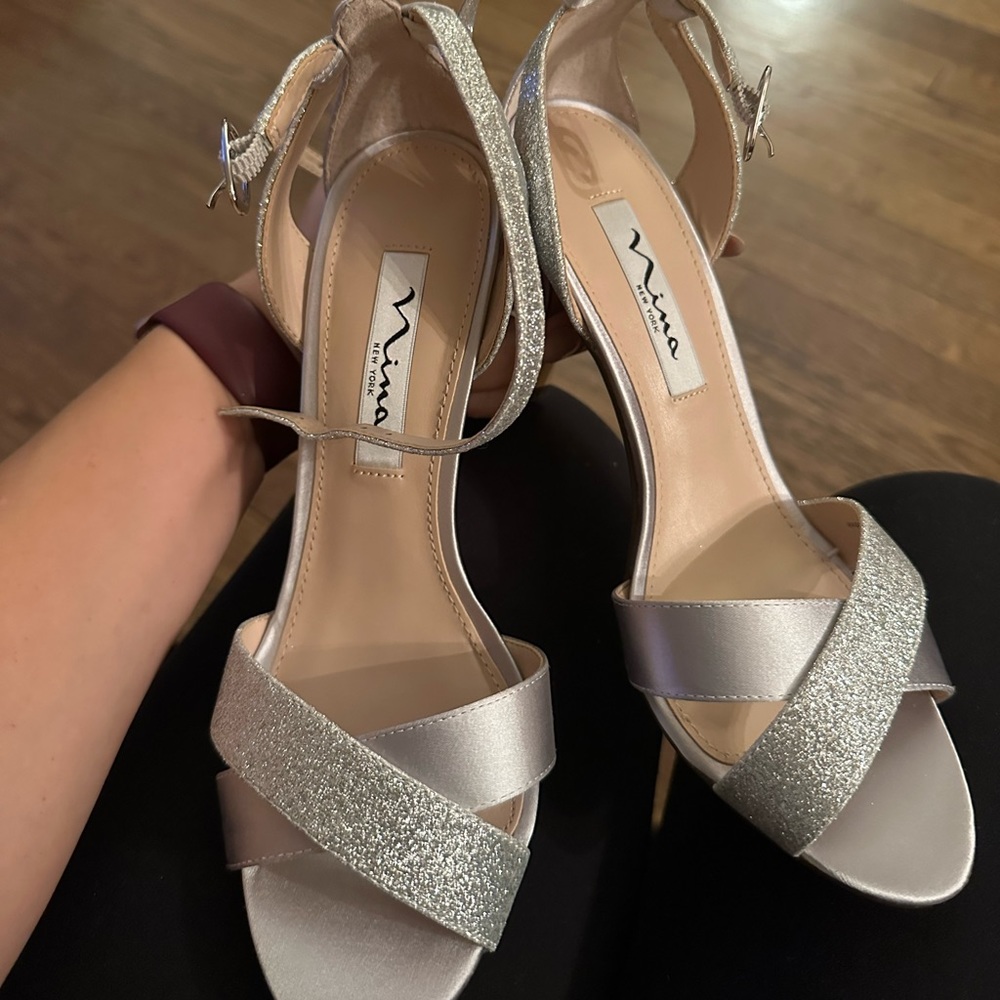Nina silver evening shoes